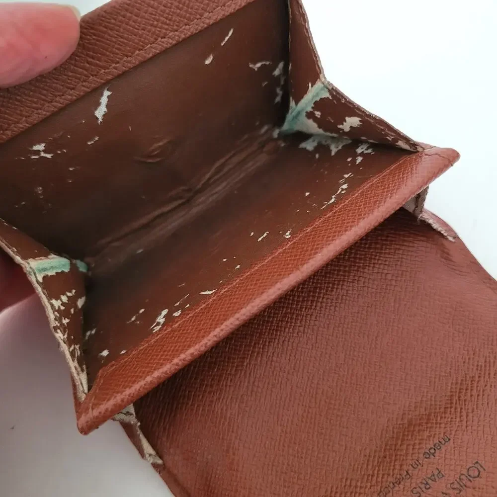 Louis Vuitton LV Micro Brown Folding Monogram Leather Card Wallet Small Authenti